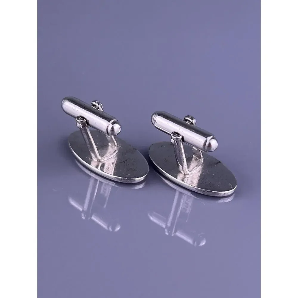 Oval Carved Swoops Cufflinks Sterling Silver Matte Satin Finish Anson Vintage